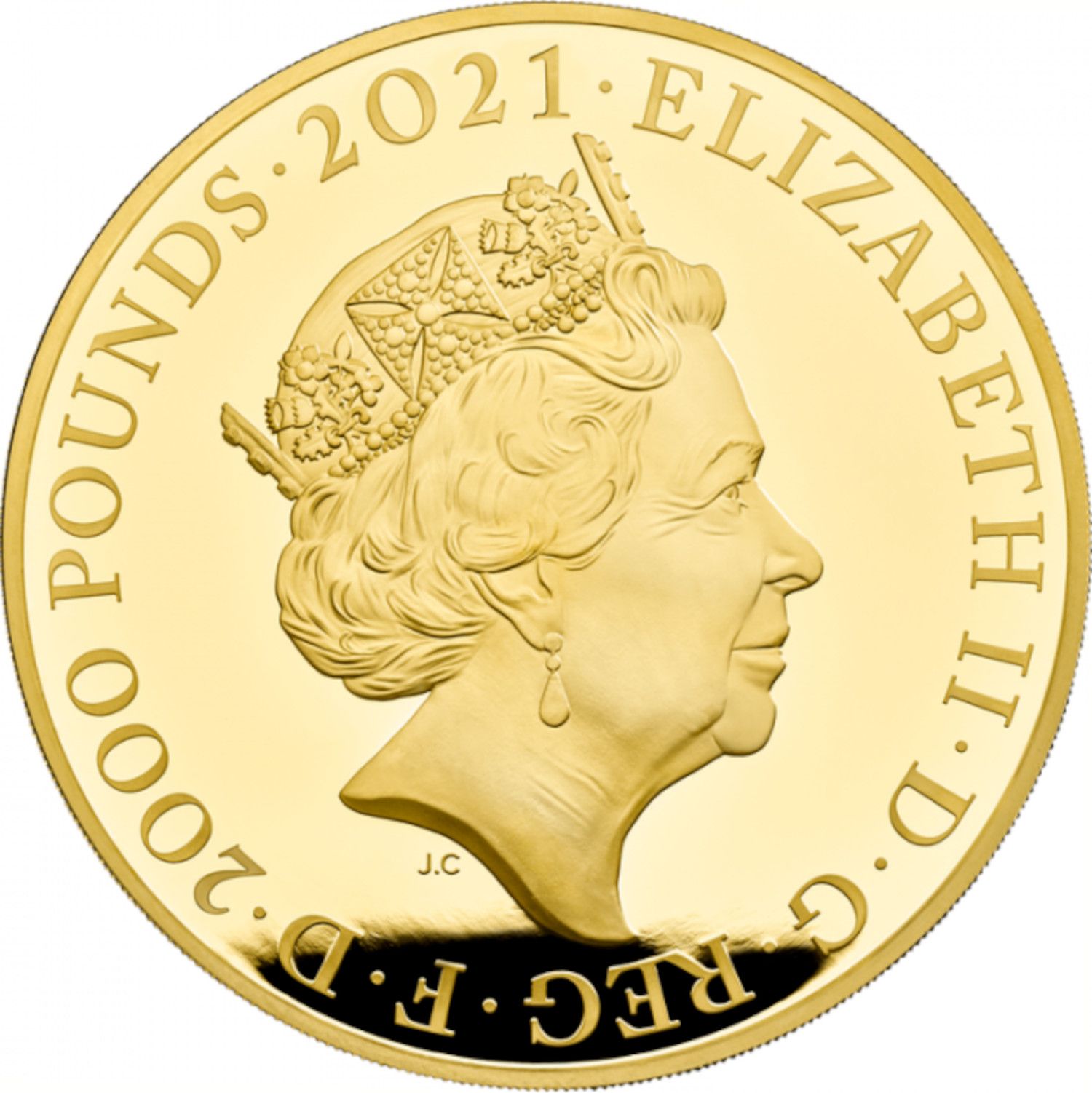 2000 Pounds - Elizabeth II Gothic Crown Quartered Arms; Gold Proof obverse
