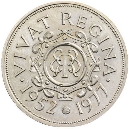 25 New Pence - Elizabeth II Silver Jubilee; Sindall pattern reverse