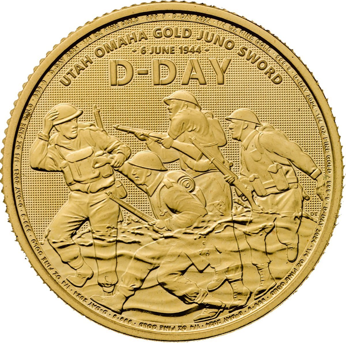 25 Pounds - Charles III D-Day 80th Anniversary; 1/4 oz Fine Gold reverse