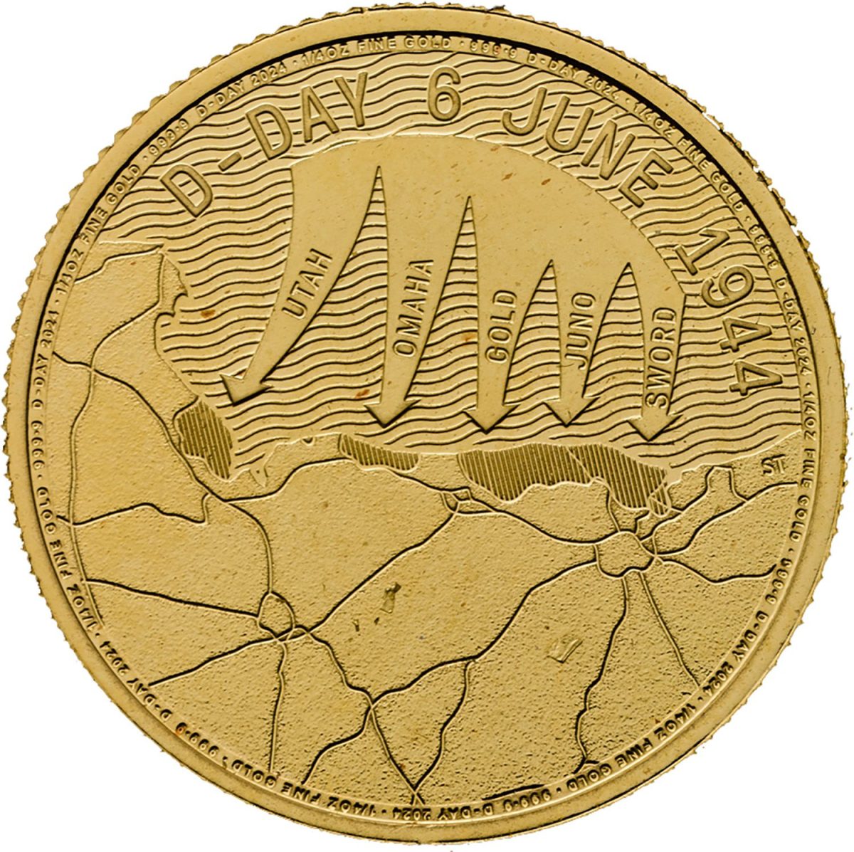 25 Pounds - Charles III D-Day 80th Anniversary; 1/4 oz Fine Gold reverse