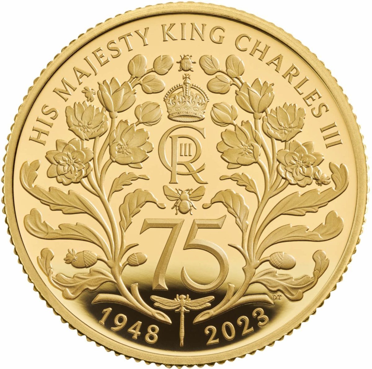 25 Pounds - Charles III King Charles' 75th Birthday; 1/4 oz Gold Proof reverse