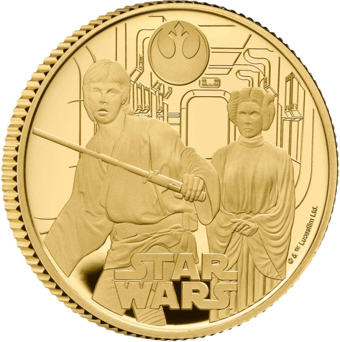 25 Pounds - Charles III Luke Skywalker and Princess Leia; Gold Proof reverse