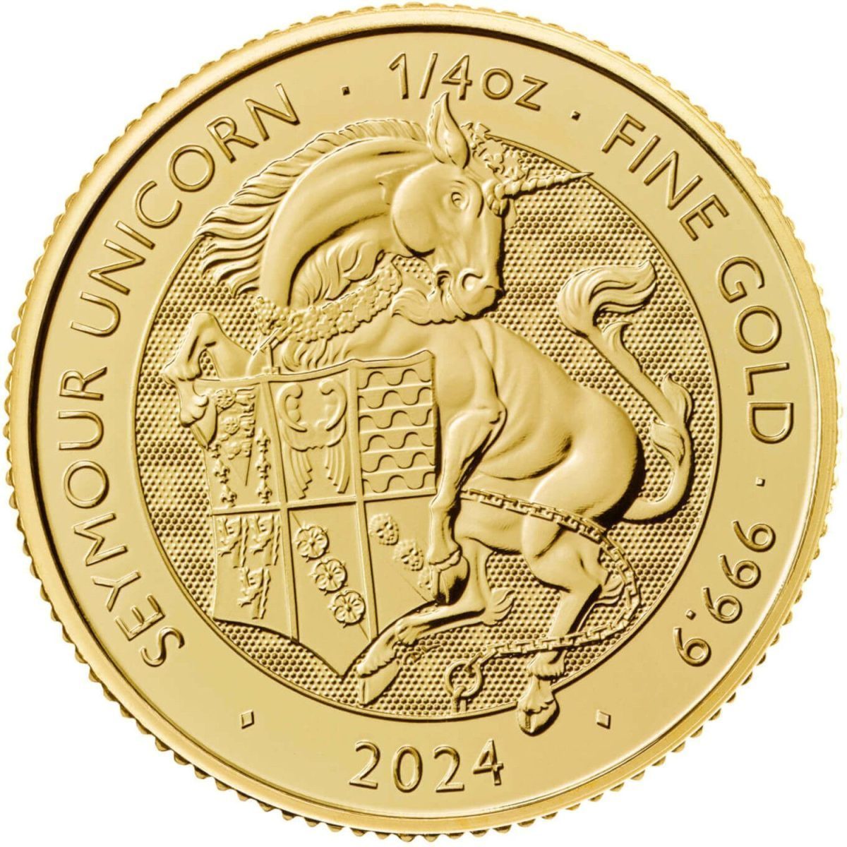 25 Pounds - Charles III Seymour Unicorn; 1/4 oz Fine Gold reverse