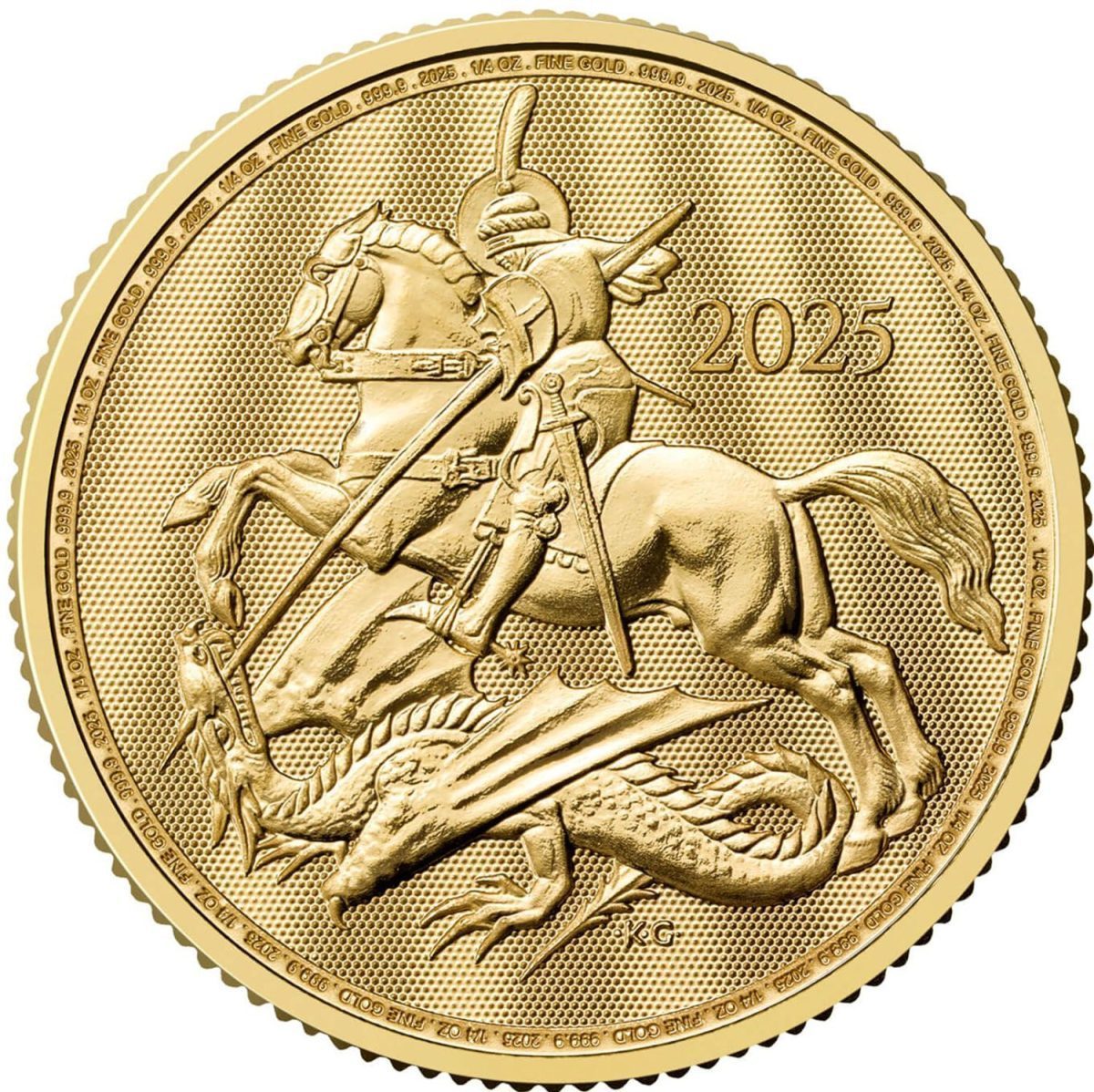 25 Pounds - Charles III St George & The Dragon; 1/4 oz Fine Gold