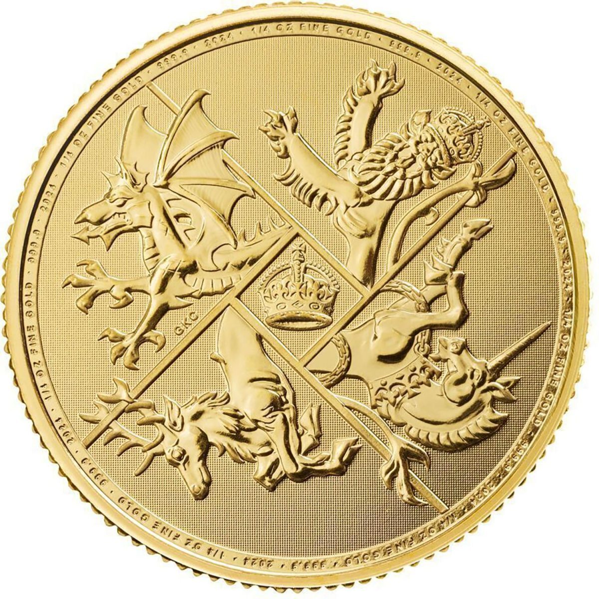 25 Pounds - Charles III The Four Nations; 1/4oz Fine Gold reverse