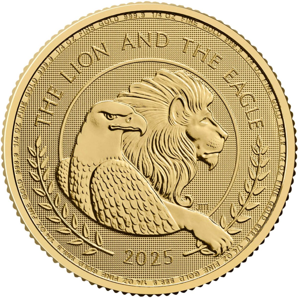 25 Pounds - Charles III The Lion and The Eagle; 1/4oz Fine Gold reverse