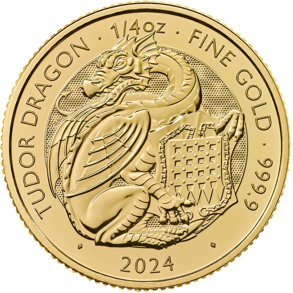 25 Pounds - Charles III Tudor Dragon; 1/4 oz Fine Gold reverse