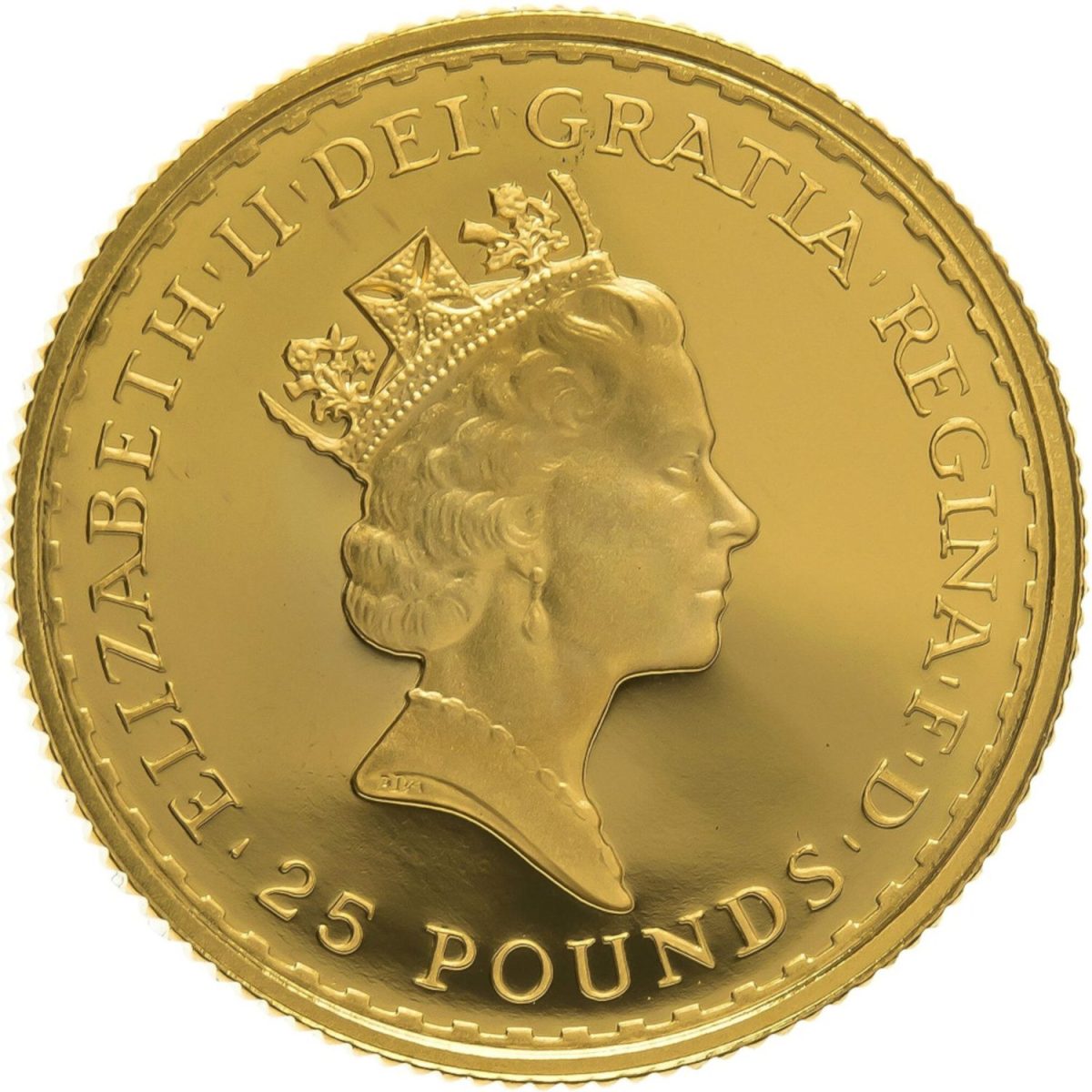 25 Pounds - Elizabeth II 3rd portrait; 1/4 oz Fine Gold obverse