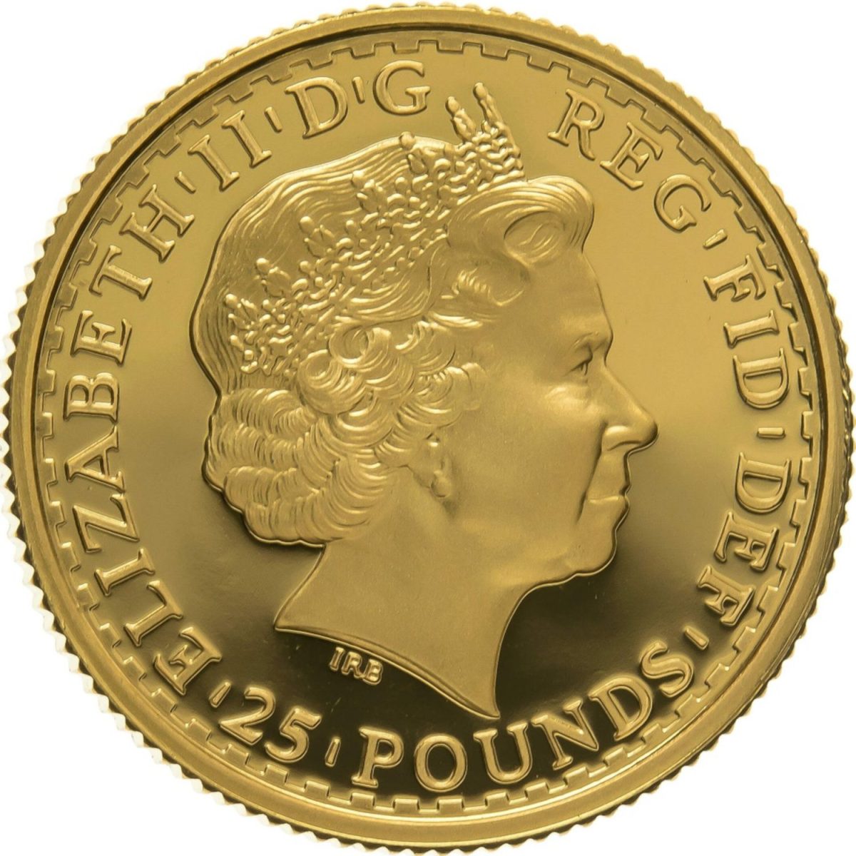 25 Pounds - Elizabeth II 4th portrait; 1/4 oz Fine Gold obverse