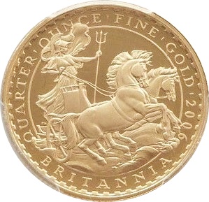 25 Pounds - Elizabeth II 4th portrait; 1/4 oz Fine Gold