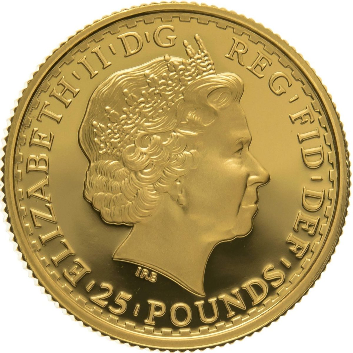 25 Pounds - Elizabeth II 4th portrait; 1/4 oz Fine Gold obverse