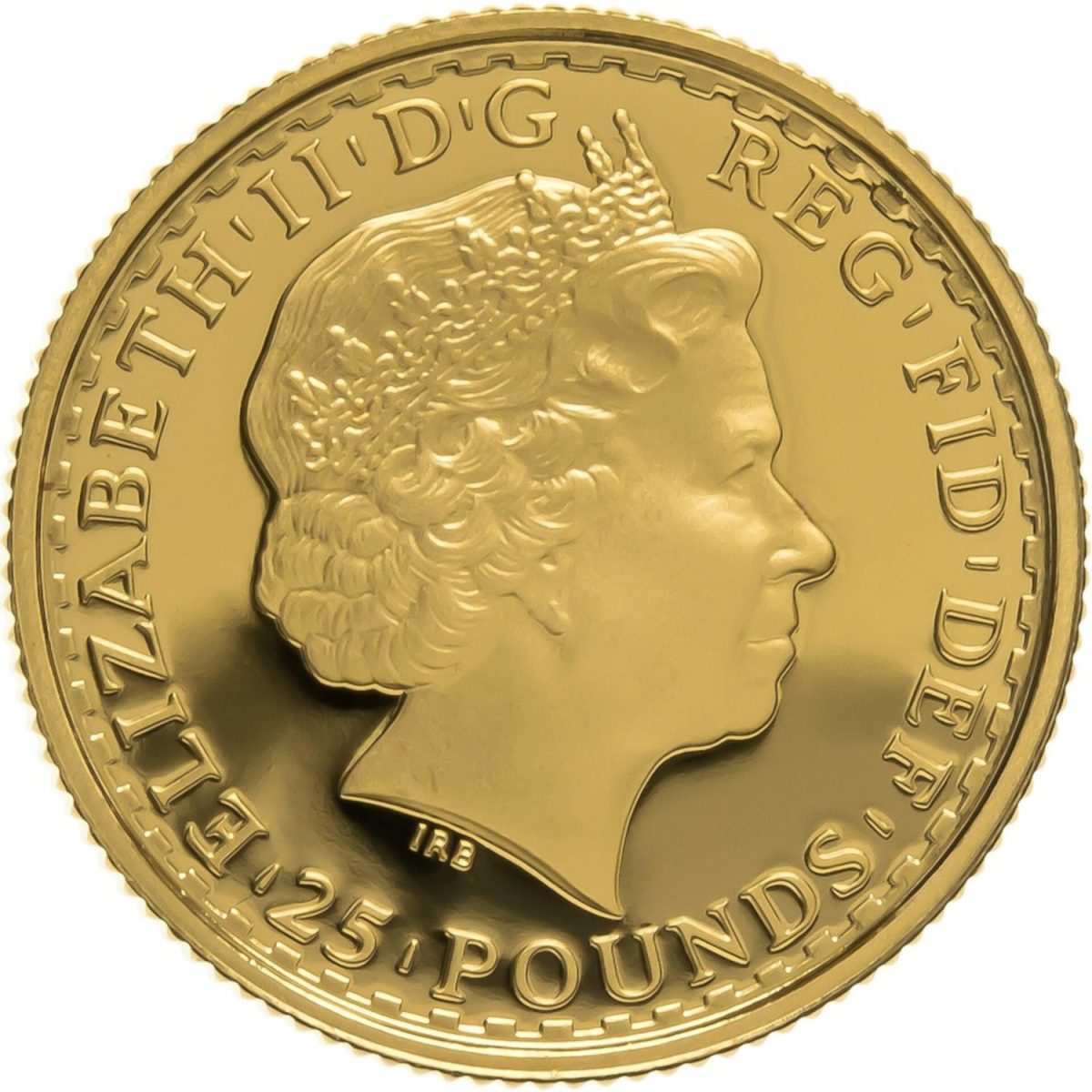 25 Pounds - Elizabeth II 4th portrait; 1/4 oz Fine Gold obverse