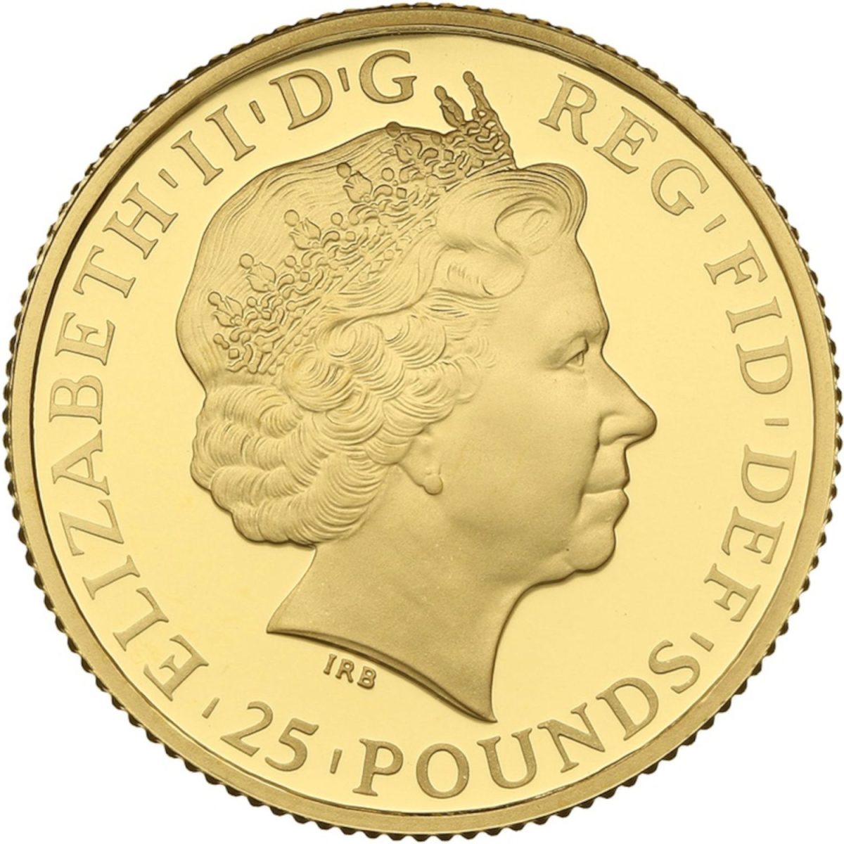 25 Pounds - Elizabeth II 4th portrait; 1/4 oz Fine Gold obverse