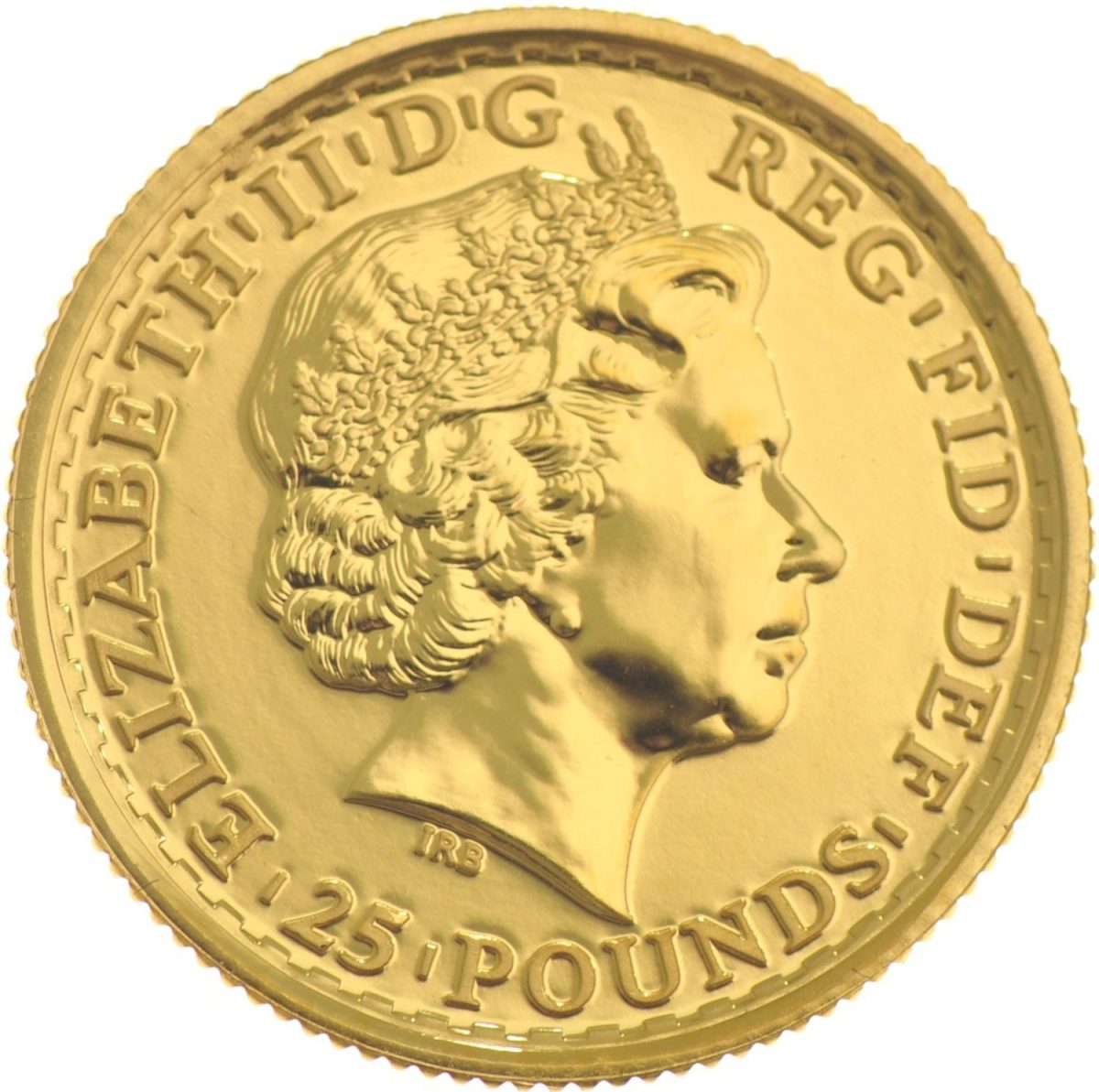 25 Pounds - Elizabeth II 4th portrait; 1/4 oz Fine Gold obverse
