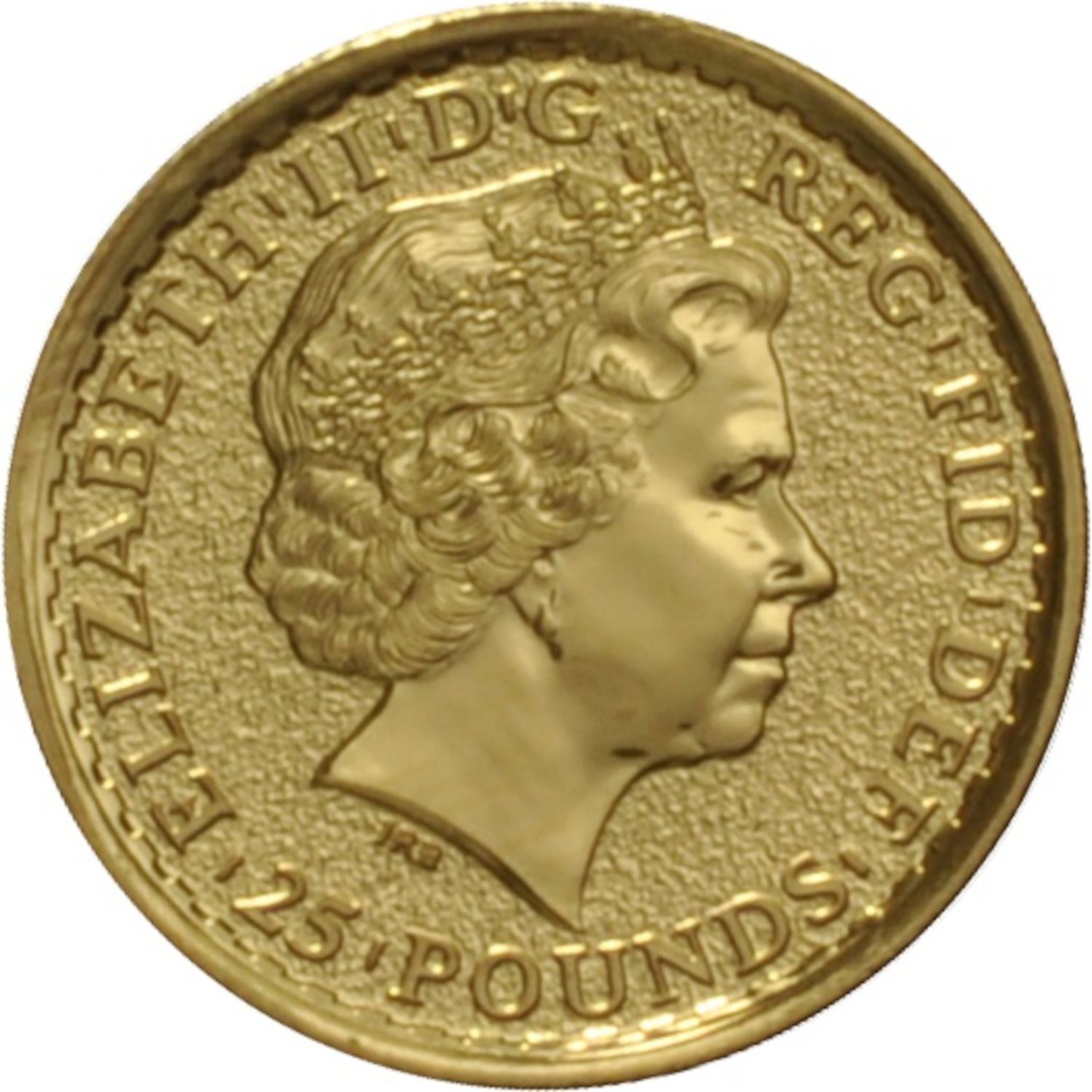 25 Pounds - Elizabeth II 4th portrait; 1/4 oz Fine Gold obverse