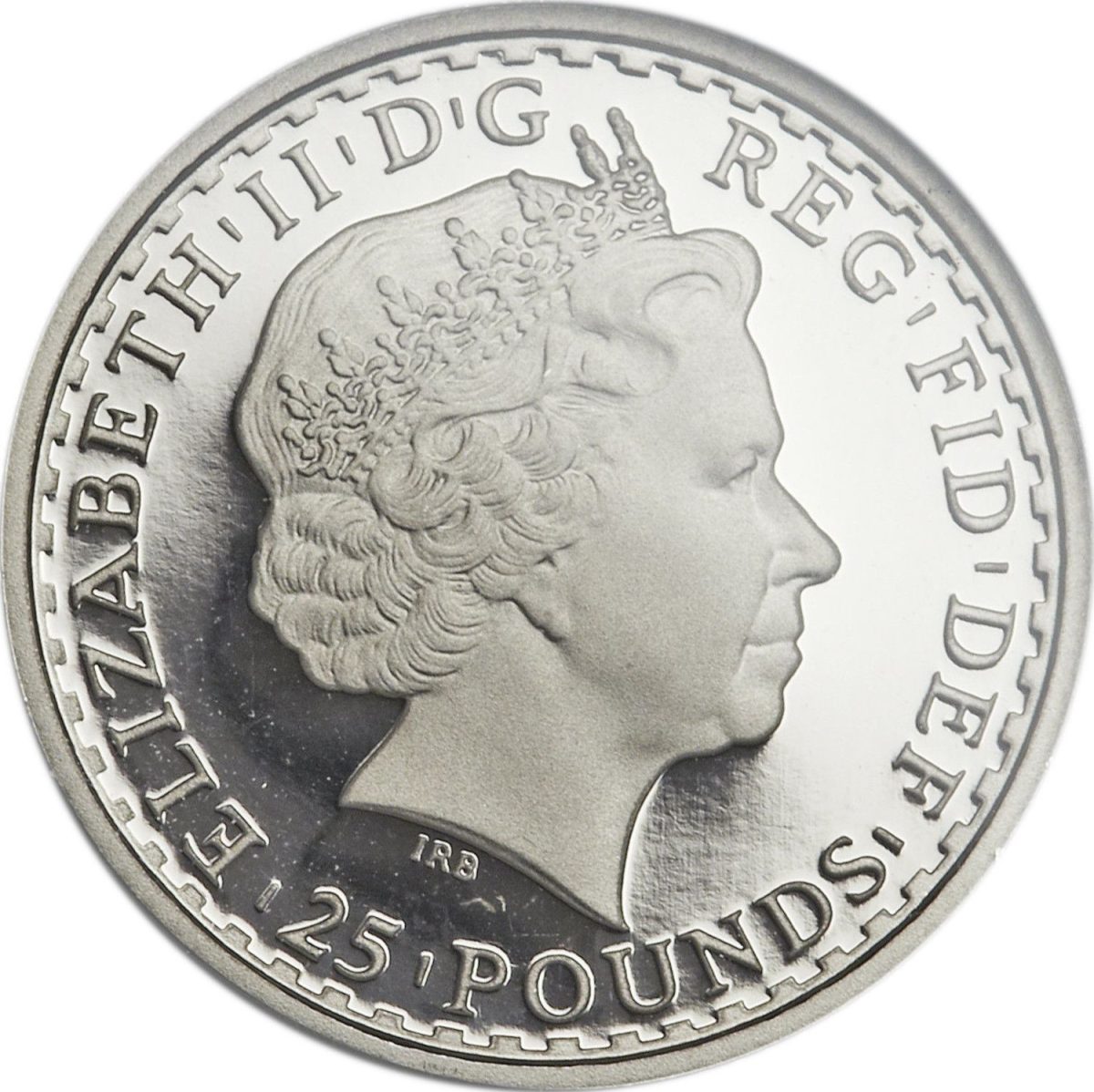25 Pounds - Elizabeth II 4th portrait; 1/4 oz Fine Platinum obverse