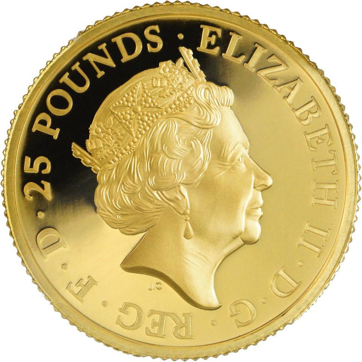 25 Pounds - Elizabeth II 5th portrait; 1/4 oz Fine Gold obverse