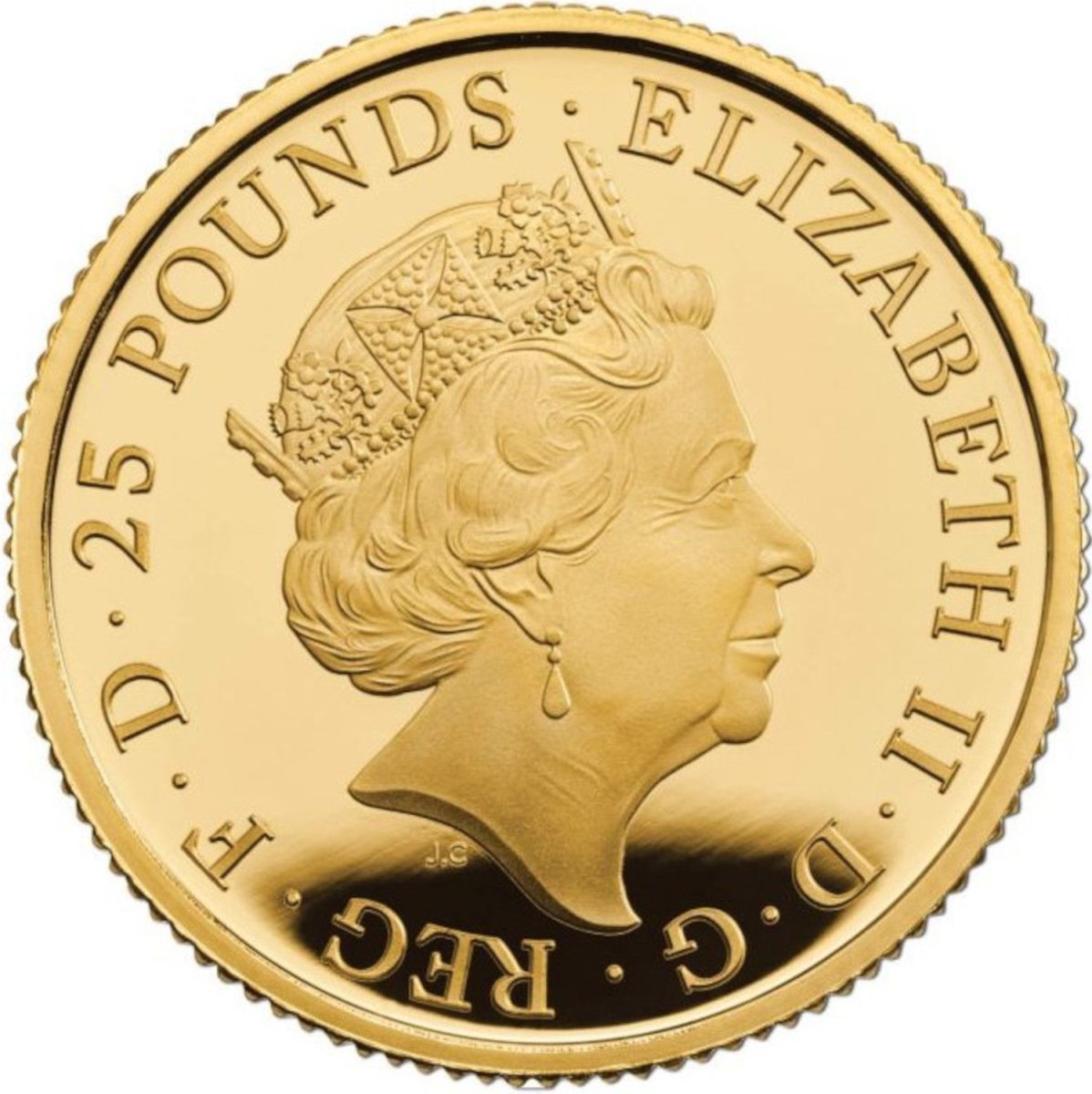 25 Pounds - Elizabeth II 5th portrait; 1/4 oz Fine Gold obverse