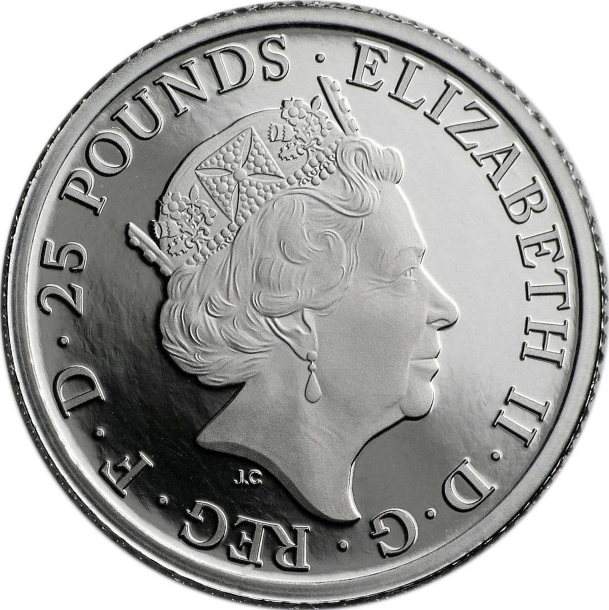 25 Pounds - Elizabeth II 5th portrait; 1/4 oz Fine Platinum obverse