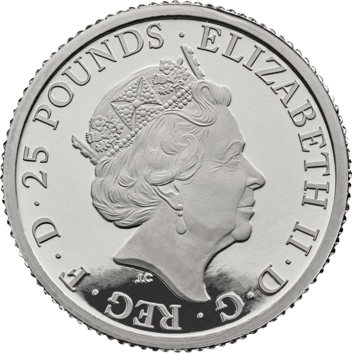 25 Pounds - Elizabeth II 5th portrait; 1/4 oz Fine Platinum obverse
