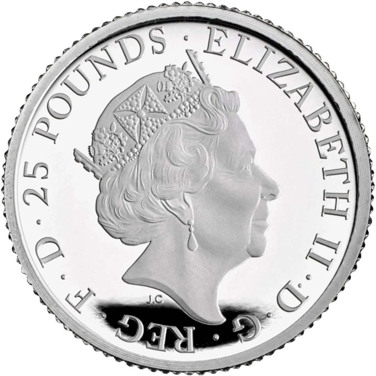 25 Pounds - Elizabeth II 5th portrait; 1/4 oz Fine Platinum obverse