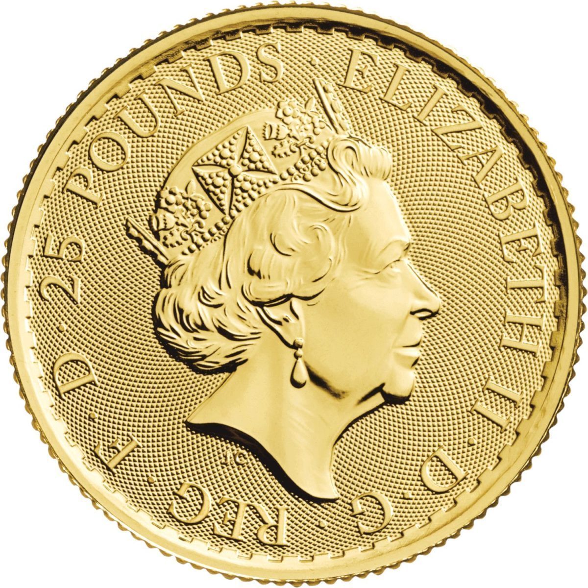 25 Pounds - Elizabeth II Churchill and Roosevelt; 1/4 oz Fine Gold obverse