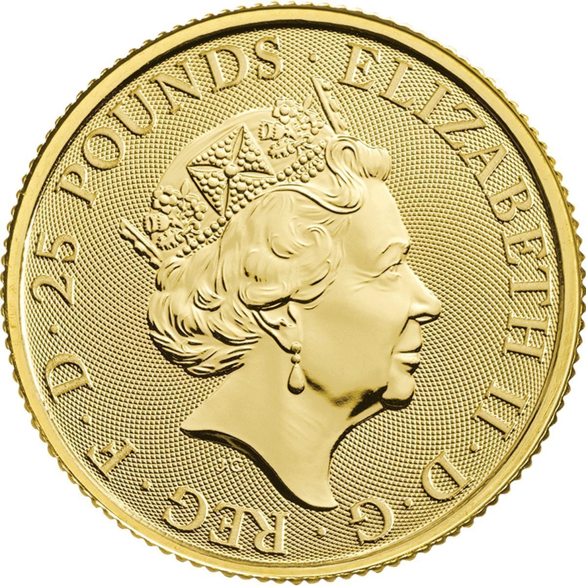 25 Pounds - Elizabeth II Falcon of the Plantagenets; 1/4 oz Fine Gold obverse
