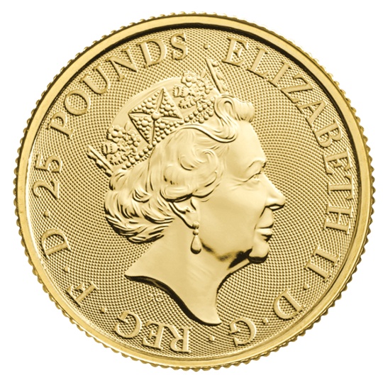 25 Pounds - Elizabeth II Gold Standard; 1/4 oz Fine Gold obverse