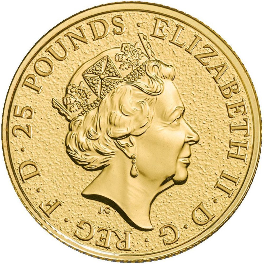 25 Pounds - Elizabeth II Lion of England; 1/4 oz Fine Gold obverse