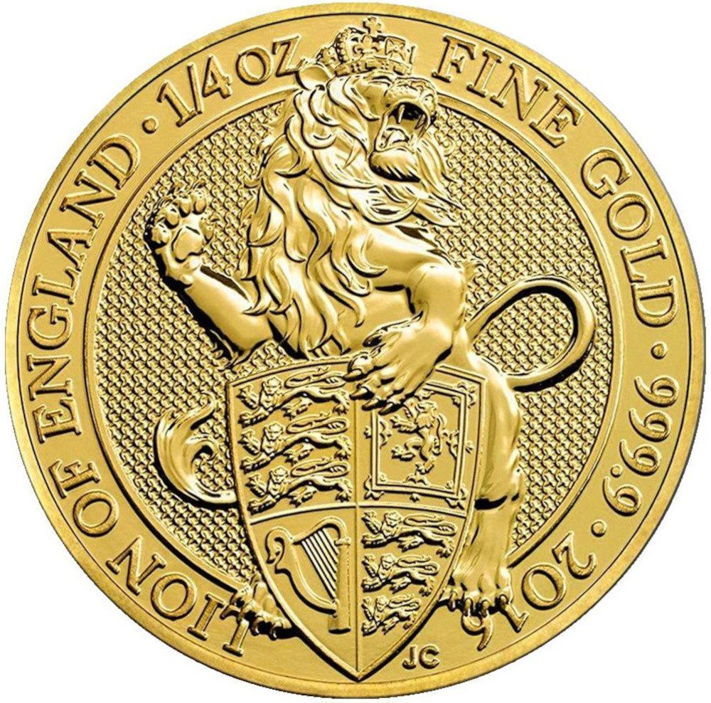 25 Pounds - Elizabeth II Lion of England; 1/4 oz Fine Gold