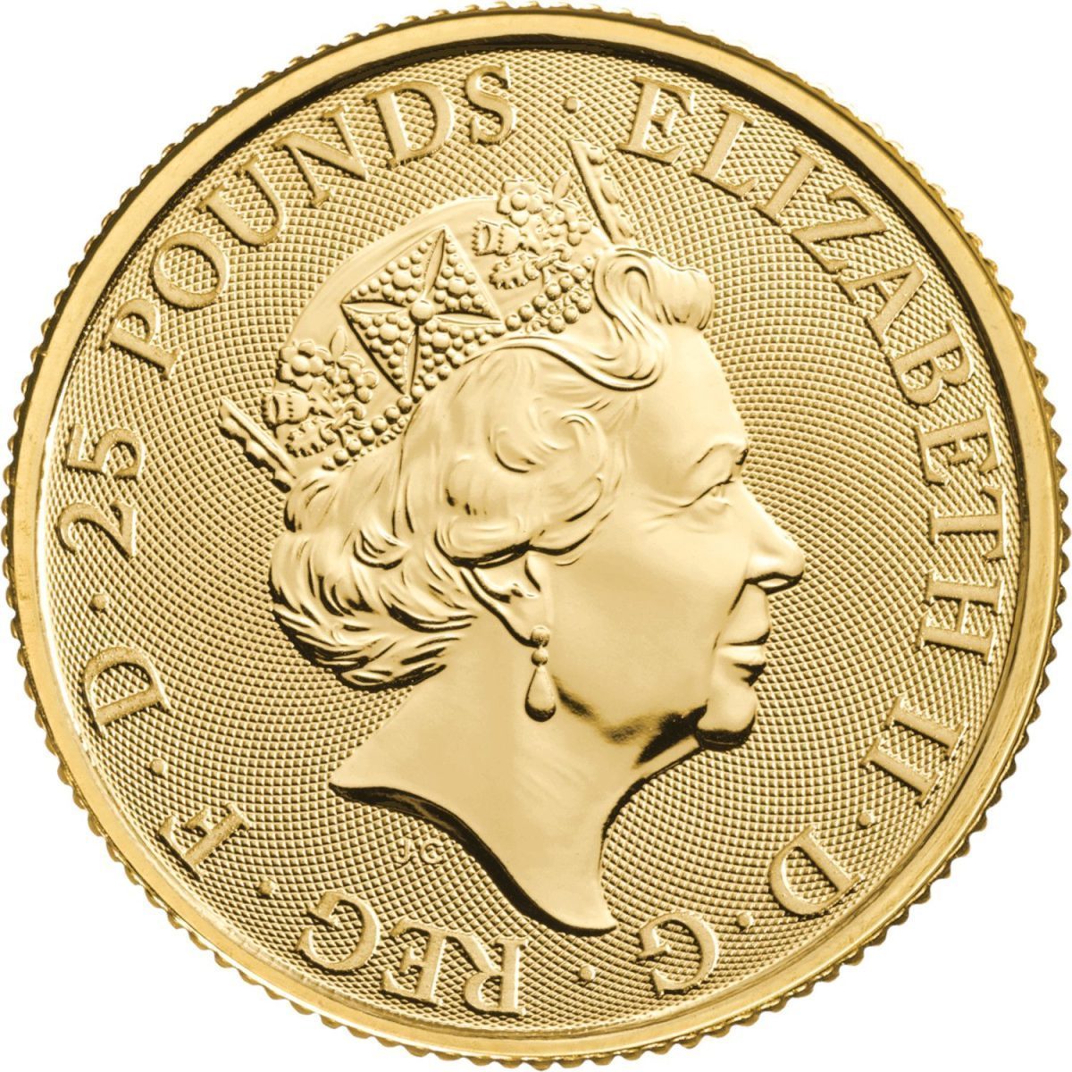 25 Pounds - Elizabeth II Lion of England; 1/4 oz Fine Gold obverse