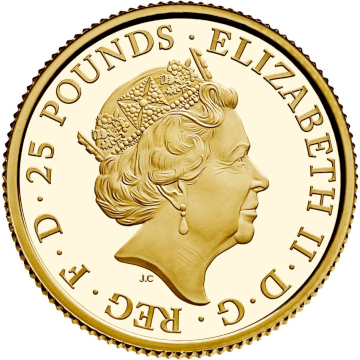 25 Pounds - Elizabeth II Mayflower; Gold Proof obverse