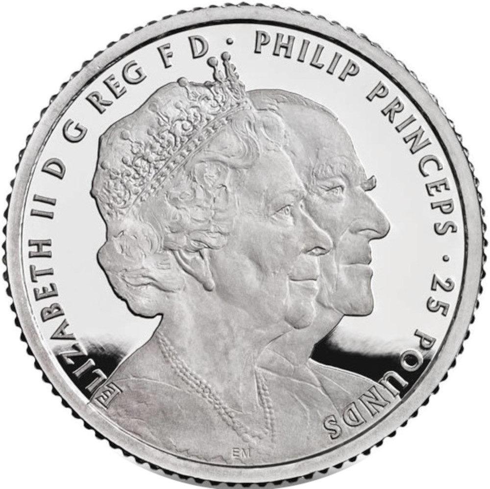 25 Pounds - Elizabeth II Platinum Wedding; Platinum Proof obverse