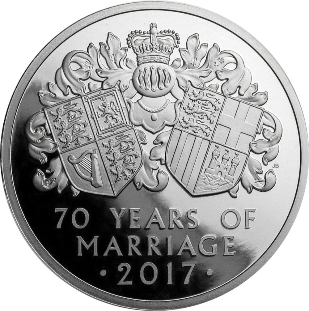 25 Pounds - Elizabeth II Platinum Wedding; Platinum Proof reverse