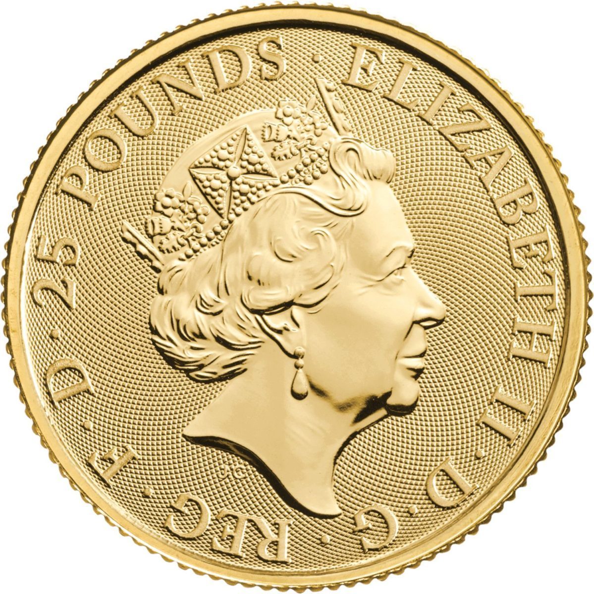 25 Pounds - Elizabeth II Posthumous; Yale of Beaufort; 1/4 oz Fine Gold obverse