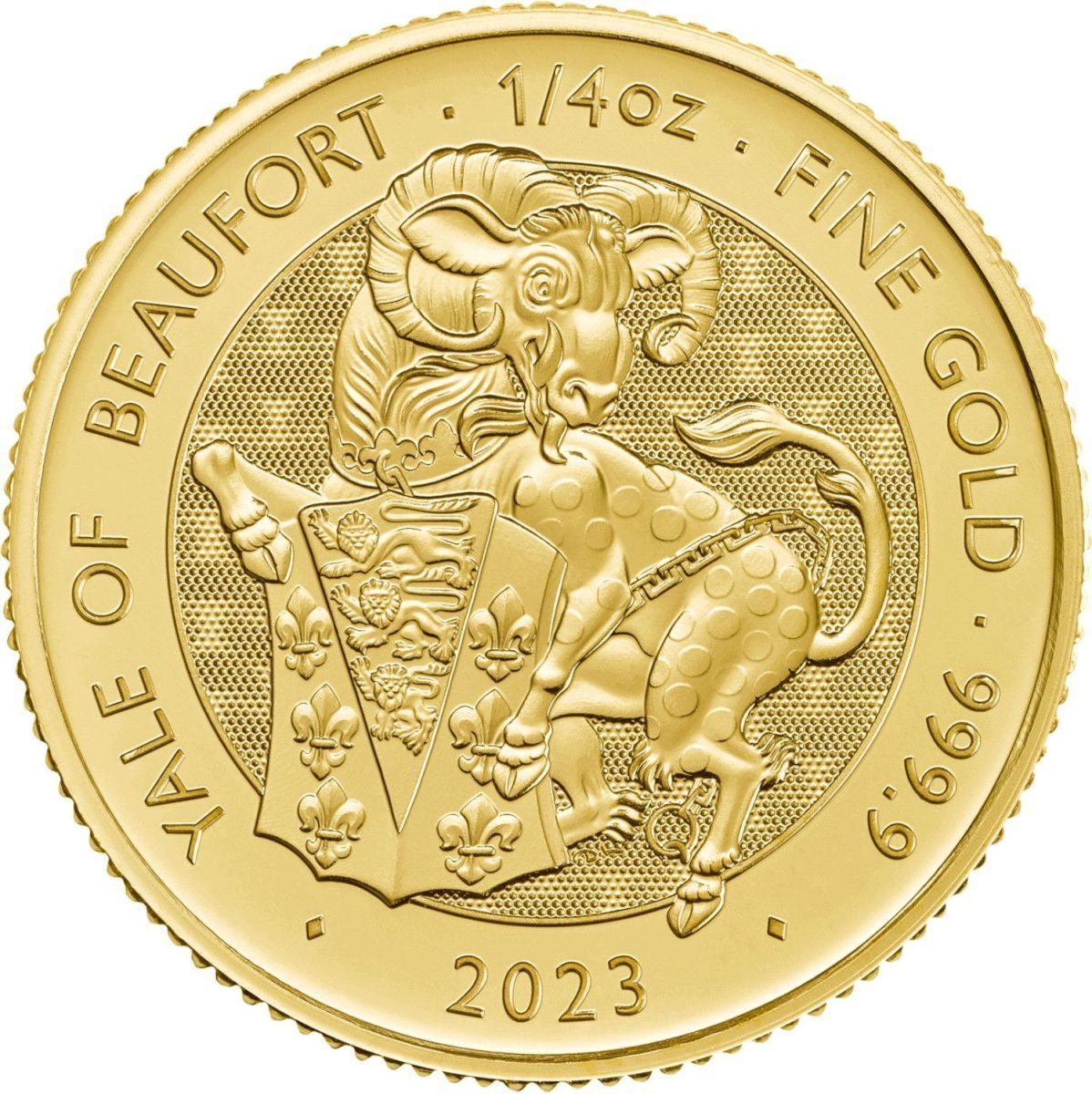 25 Pounds - Elizabeth II Posthumous; Yale of Beaufort; 1/4 oz Fine Gold reverse