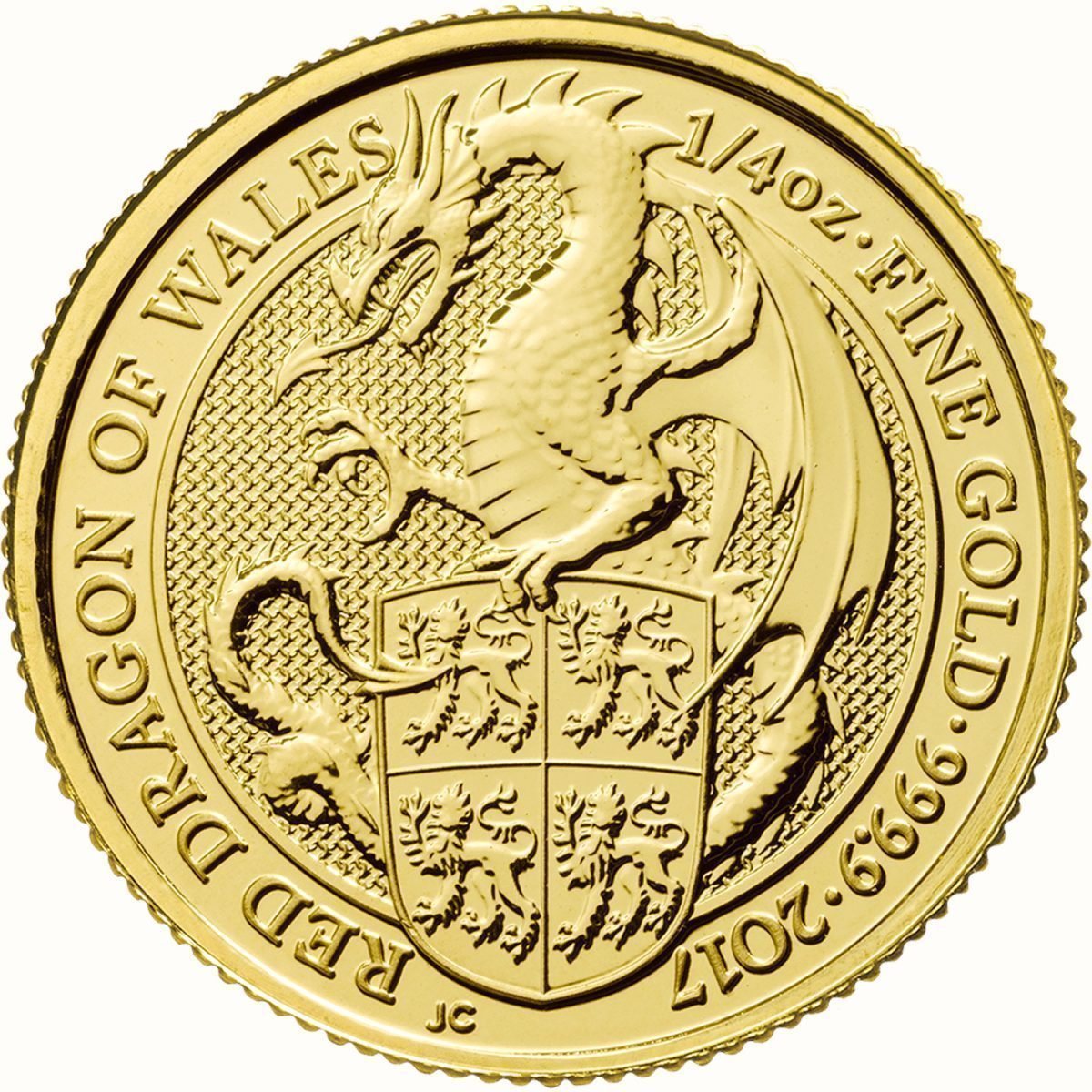 25 Pounds - Elizabeth II Red Dragon of Wales; 1/4 oz Fine Gold
