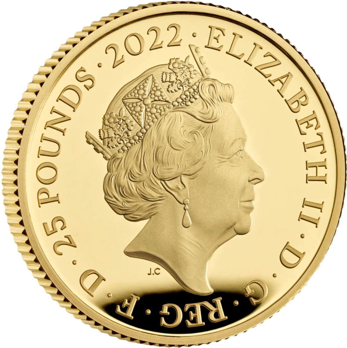 25 Pounds - Elizabeth II The Queen's Reign, Bestowing Her Honours; Gold Proof obverse