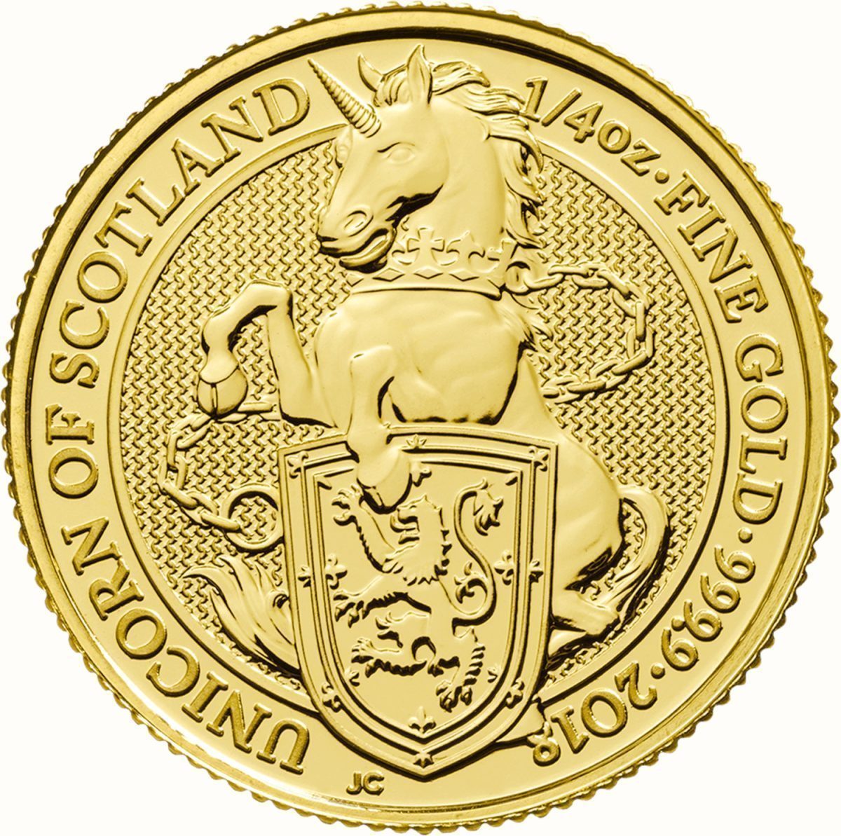 25 Pounds - Elizabeth II Unicorn of Scotland; 1/4 oz Fine Gold reverse