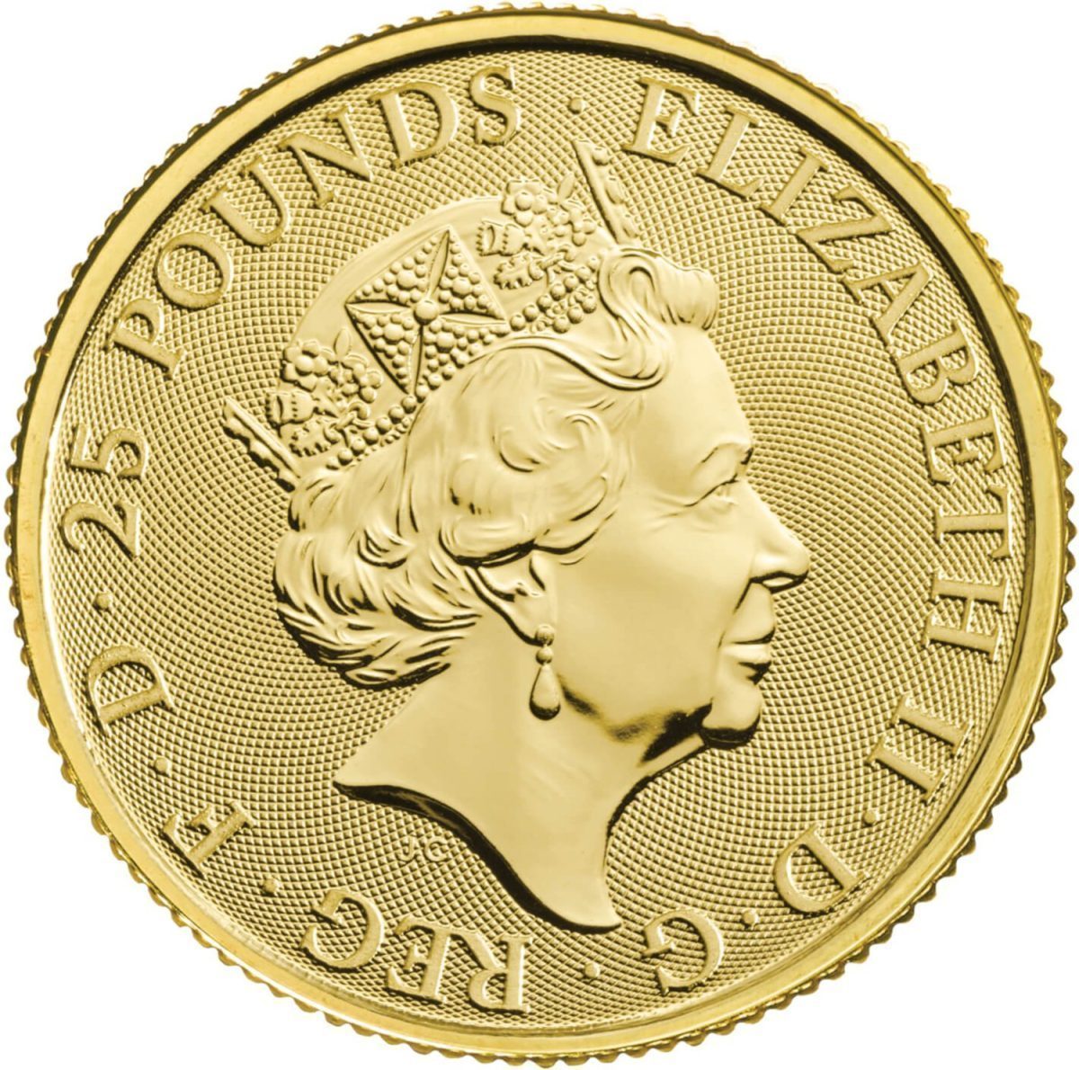 25 Pounds - Elizabeth II White Greyhound of Richmond; 1/4 oz Fine Gold obverse