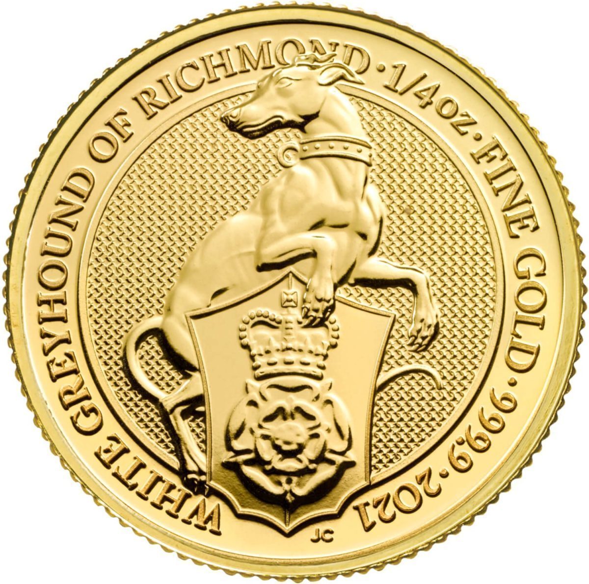 25 Pounds - Elizabeth II White Greyhound of Richmond; 1/4 oz Fine Gold