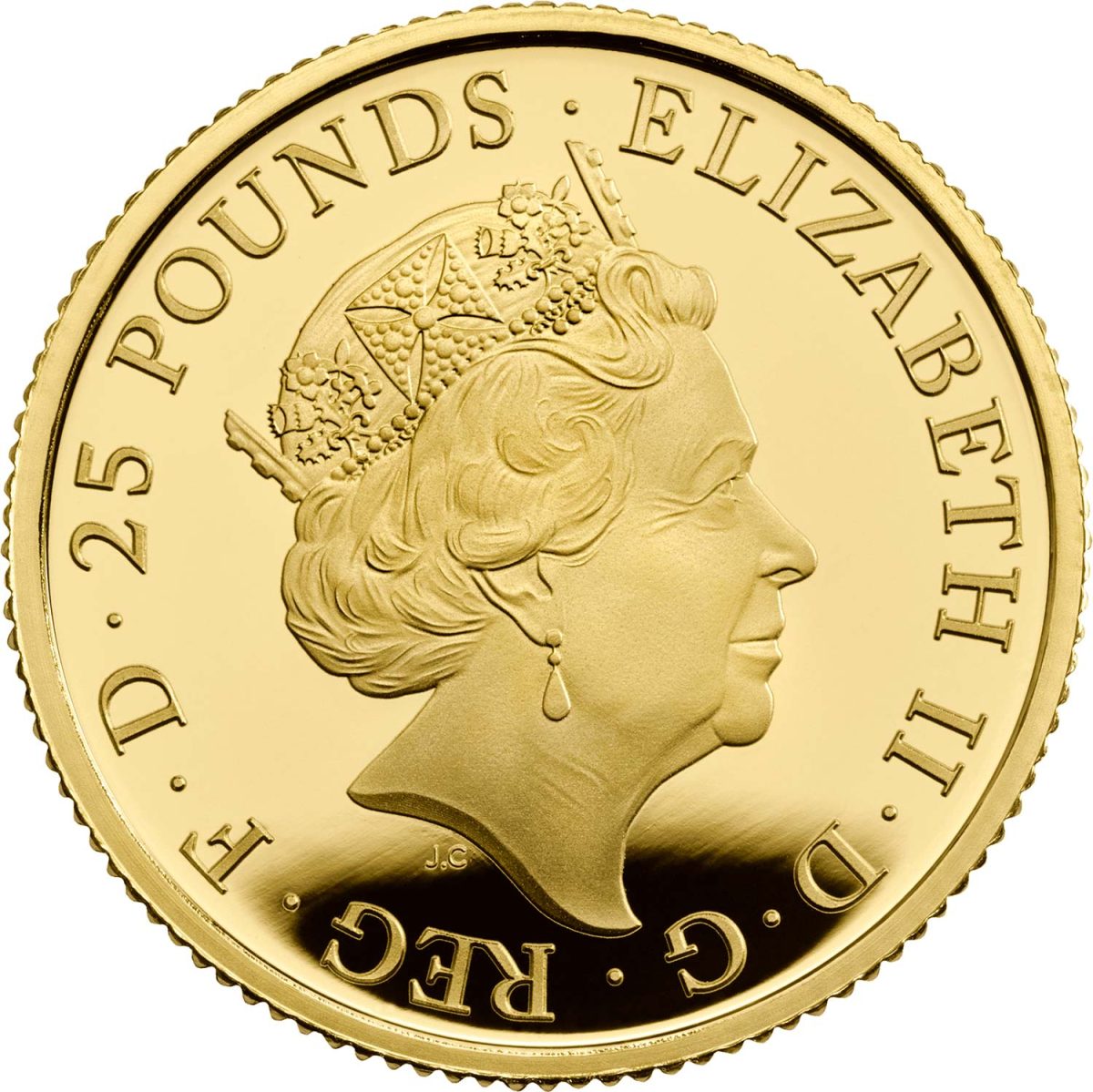 25 Pounds - Elizabeth II White Lion of Mortimer; Gold Proof obverse