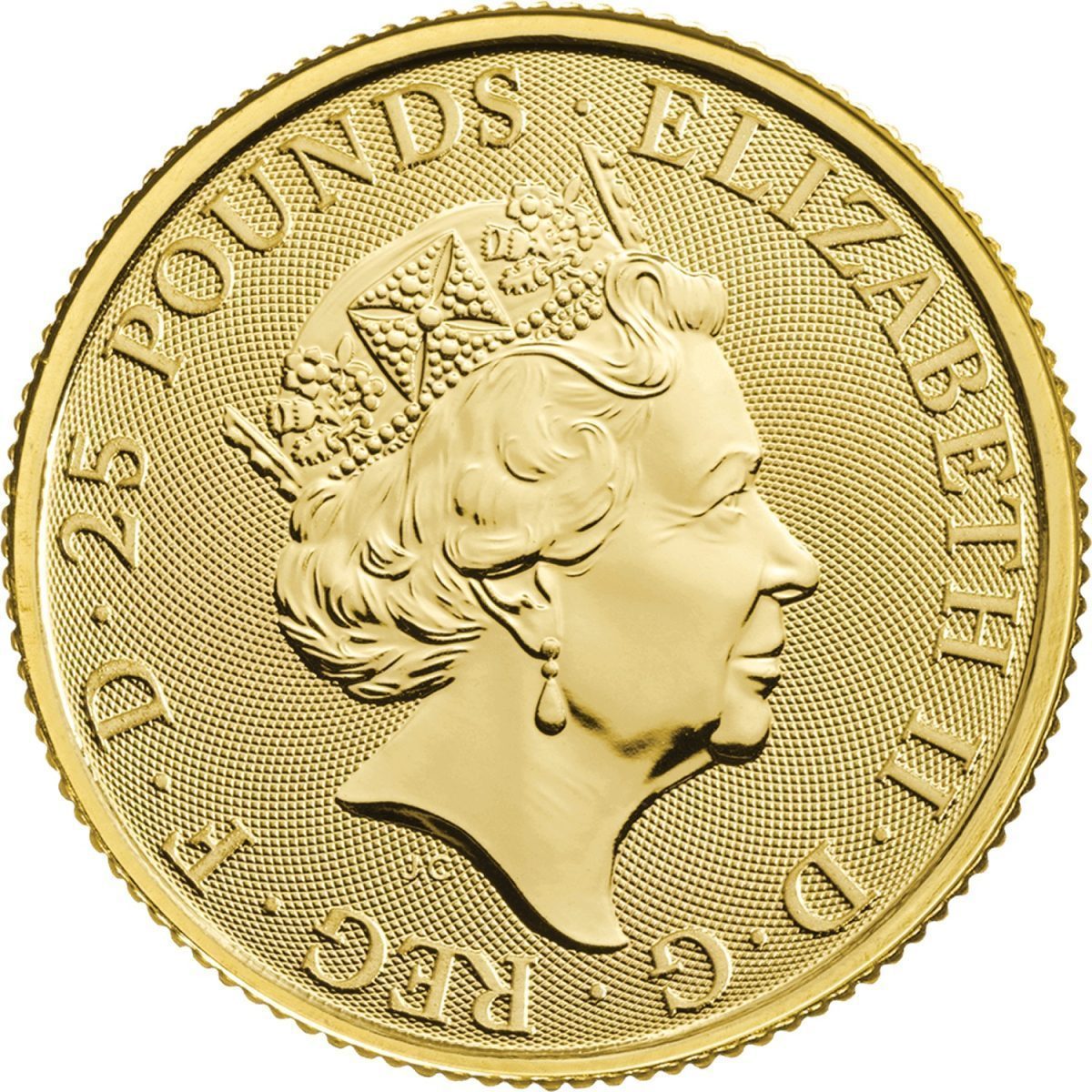 25 Pounds - Elizabeth II Yale of Beaufort; 1/4 oz Fine Gold obverse