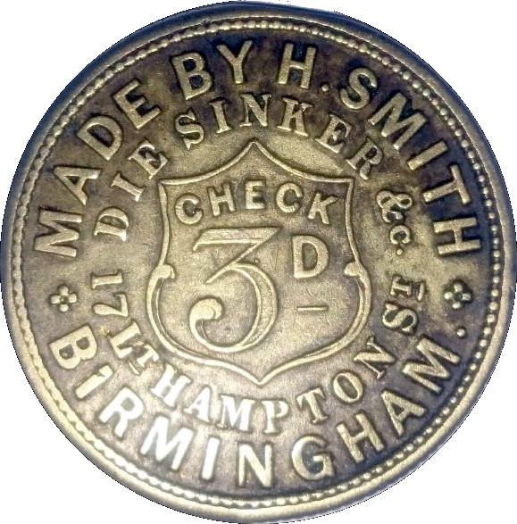 3 Pence - Coventry Check Public House Token reverse