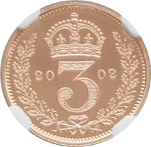 3 Pence - Elizabeth II 1st portrait; Gold Maundy reverse