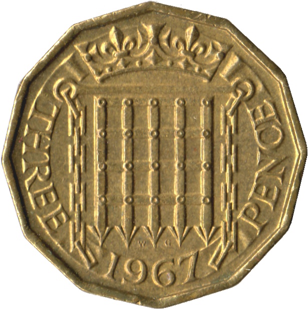 3 Pence - Elizabeth II 1st portrait; without 'BRITT:OMN' reverse