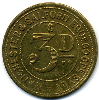 3 Pence - Manchester and Salford Equit. CSL Lancashire reverse