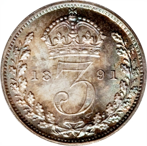 3 Pence - Victoria 2nd portrait; incl. Maundy reverse