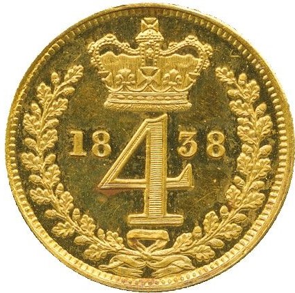 4 Pence - Victoria 1st portrait; Maundy, Gold proof reverse