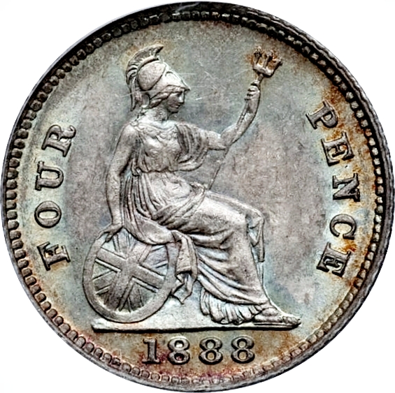 4 Pence - Victoria 2nd portrait; Colonial issue reverse